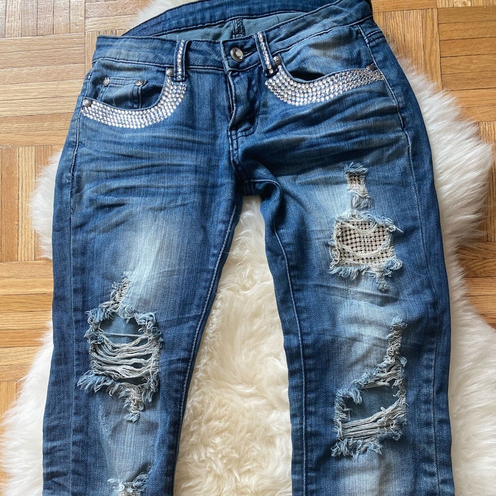 A7 Swarovski Crystal Embellished Straight Leg Jean